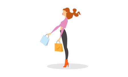 Shopping woman holding bags illustration logo vectorのイラスト素材