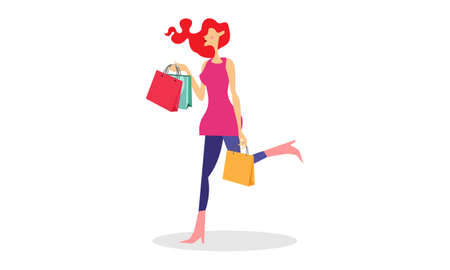 Shopping woman holding bags illustration logo vectorのイラスト素材