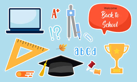 Stickers with school supplies collection. Back to schoolのイラスト素材