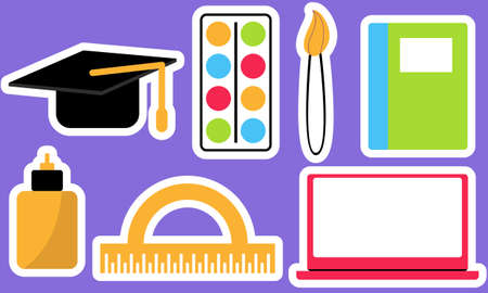 Stickers with school supplies collection. Back to schoolのイラスト素材
