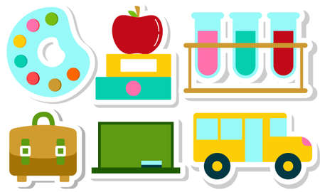 Stickers with school supplies collection. Back to schoolのイラスト素材