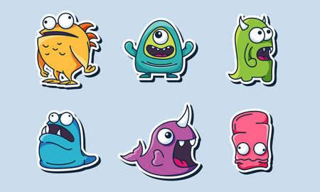 Seamless with funny monsters. Sticker monster