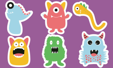 Seamless with funny monsters. Sticker monster