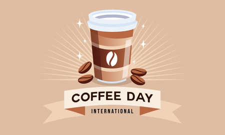 International day of coffee background, coffee cup logoのイラスト素材