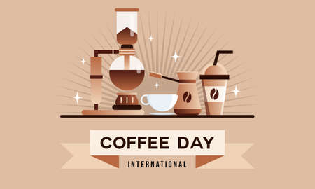 International day of coffee background, coffee cup logoのイラスト素材