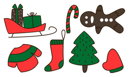 Set of christmas related object doodleのイラスト素材