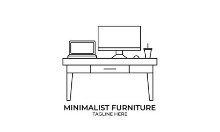 Minimalist furniture logo, line art furniture logo vectorのイラスト素材