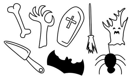 Graphic elements for halloween doodle vector. Happy Halloween card backgroundのイラスト素材