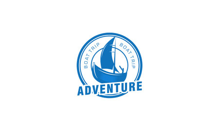 Adventure boat, sailboat and boat trip logo design vector templateのイラスト素材