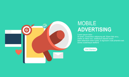 Mobile advertising, social media campaign, digital marketing concept illustrationのイラスト素材