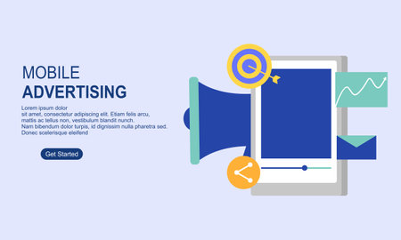 Mobile advertising, social media campaign, digital marketing concept illustrationのイラスト素材