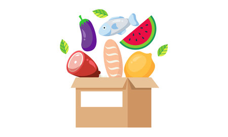 Cartoon of donation food box isolated on white backgroundのイラスト素材