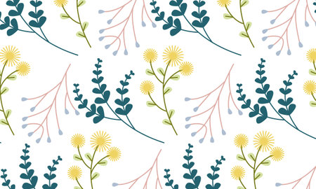 Cute nature flowers and leaves vector. Small colorful flowers
