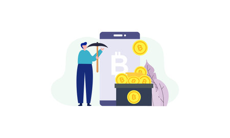 Bitcoin mining (cryptocurrency mining) investors invest in bitcoin technology conceptのイラスト素材