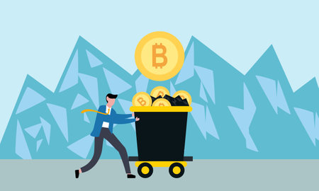 Bitcoin mining (cryptocurrency mining) investors invest in bitcoin technology conceptのイラスト素材