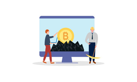 Bitcoin mining (cryptocurrency mining) investors invest in bitcoin technology conceptのイラスト素材