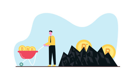 Bitcoin mining (cryptocurrency mining) investors invest in bitcoin technology conceptのイラスト素材
