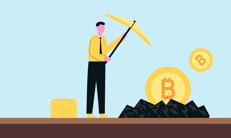 Bitcoin mining (cryptocurrency mining) investors invest in bitcoin technology conceptのイラスト素材