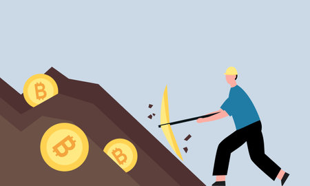Bitcoin mining (cryptocurrency mining) investors invest in bitcoin technology conceptのイラスト素材