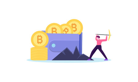 Bitcoin mining (cryptocurrency mining) investors invest in bitcoin technology conceptのイラスト素材