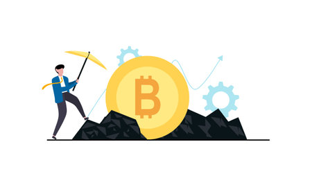 Bitcoin mining (cryptocurrency mining) investors invest in bitcoin technology conceptのイラスト素材