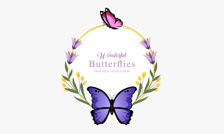 Wreath template and butterfly in watercolor styleのイラスト素材