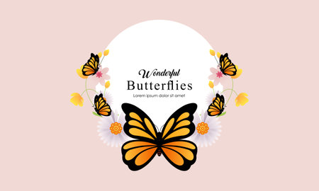 Wreath template and butterfly in watercolor styleのイラスト素材