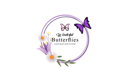 Wreath template and butterfly in watercolor styleのイラスト素材