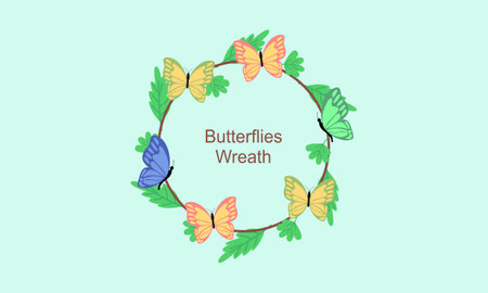 Wreath template and butterfly  in watercolor styleのイラスト素材