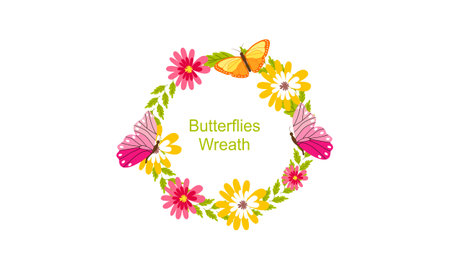 Wreath template and butterfly in watercolor styleのイラスト素材