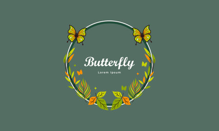 Wreath template and butterfly in watercolor styleのイラスト素材