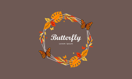 Wreath template and butterfly in watercolor styleのイラスト素材