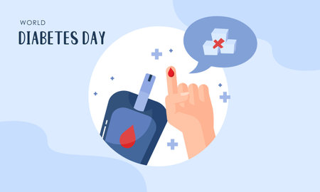 World diabetes day background, blood glucose testing meter and insulin production concept illustrationのイラスト素材