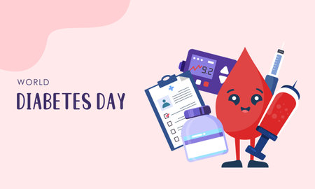 World diabetes day background, blood glucose testing meter and insulin production concept illustrationのイラスト素材
