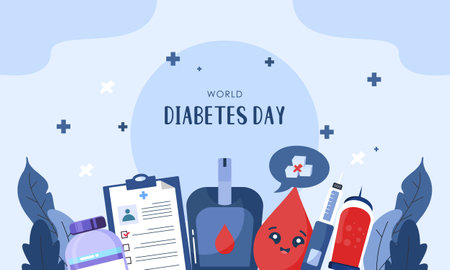 World diabetes day background, blood glucose testing meter and insulin production concept illustrationのイラスト素材