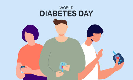 World diabetes day background, blood glucose testing meter and insulin production concept illustrationのイラスト素材