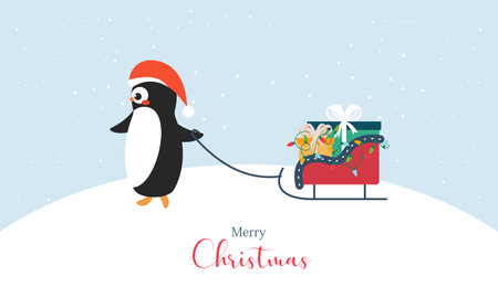 Merry christmas card with cute winter penguins vector illustrationのイラスト素材