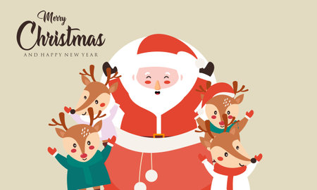 Santa claus and deer background, christmas day vectorのイラスト素材