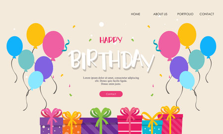 Happy birthday landing page template vectorのイラスト素材