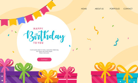 Happy birthday landing page template vectorのイラスト素材