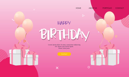Happy birthday landing page template vectorのイラスト素材