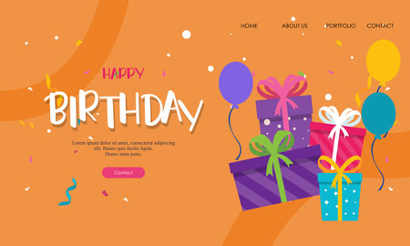 Happy birthday landing page template vectorのイラスト素材