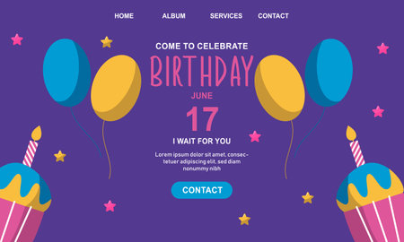 Happy birthday landing page template vectorのイラスト素材