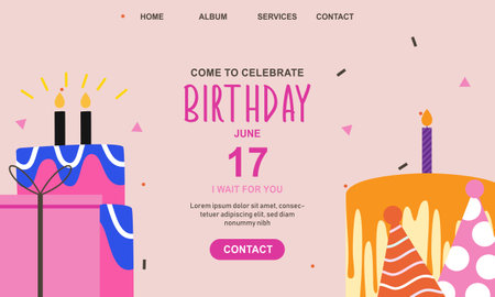 Happy birthday landing page template vectorのイラスト素材