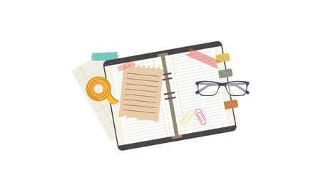 Vintage notebook with accessories vectorのイラスト素材