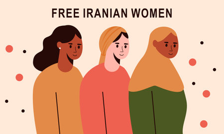 Hand drawn iranian women protesting together illustrationのイラスト素材