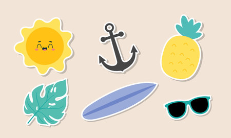 Summer stickers collection with different seasonal elementsのイラスト素材