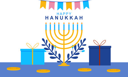 Hanukkah menorah. Happy jewish holiday hanukkah conceptのイラスト素材
