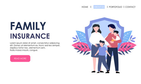 Family insurance landing page template. Insurance, healthcare concept bannerのイラスト素材