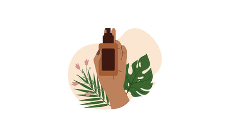 Natural cosmetic from organic plants in female vector